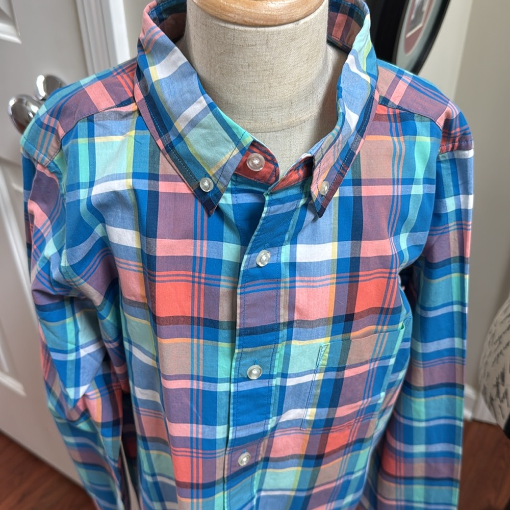 NWOT Lands’ End Boys Plaid Button Down Woven Long Sleeve 100% Cotton